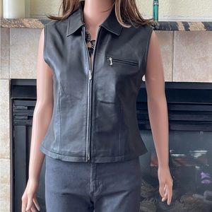 Saguaro black leather zip vest, size M